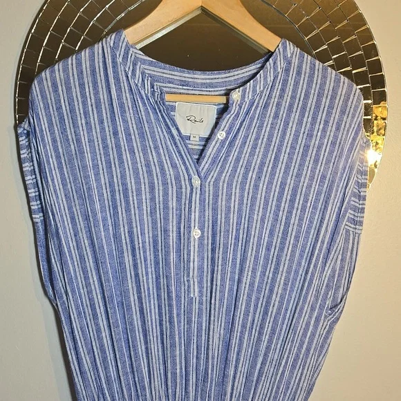 Rails Angelina Linen Rayon Cascade Pin Striped Smocked Waist Mini Dress NWOT - Picture 7 of 16
